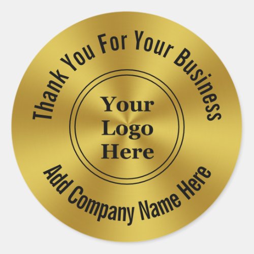Business Modern Faux Gold Your Logo Here Thank You Classic Round Sticker