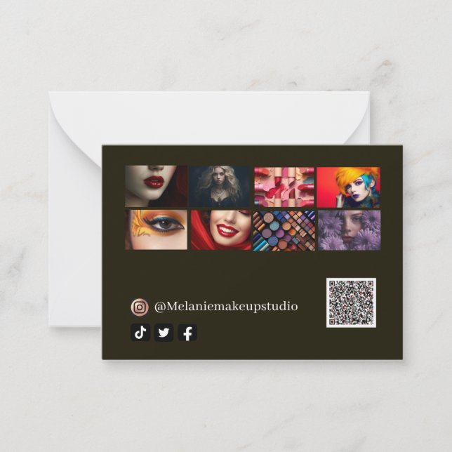  Business modern Makeup studio &QR code  Note Card (Front)