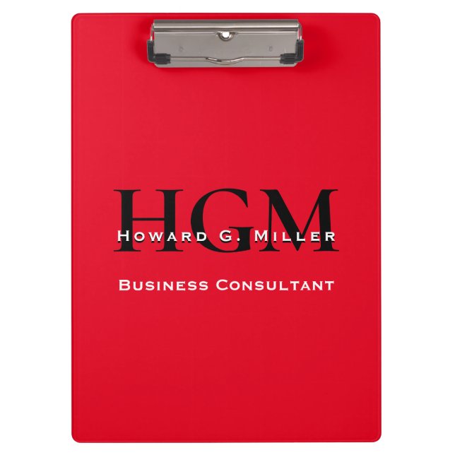 Business Modern Red Black 3 Letter Monogram Logo Clipboard (Front)