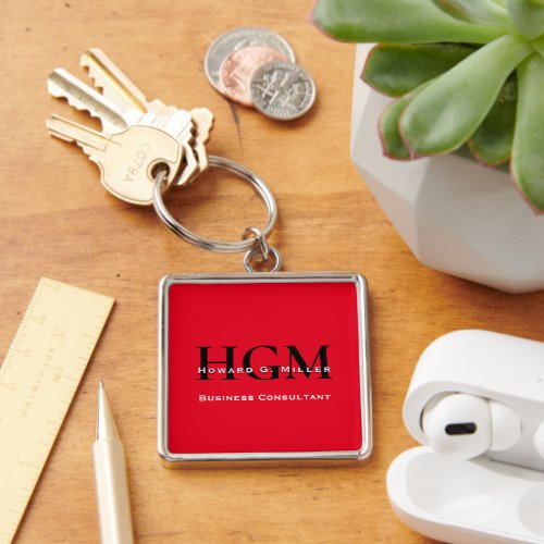 Business Modern Red Black 3 Letter Monogram Logo Keychain