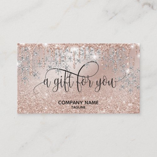 Business Modern Rose Gold Snowflakes Christmas Bus Business Card