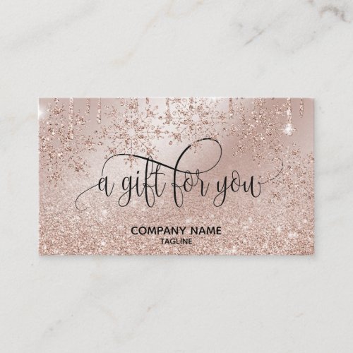 Business Modern Rose Gold Snowflakes Christmas Business Card