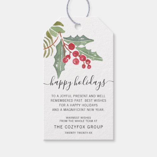 Business Modern Script Holly Berry Gift Tags