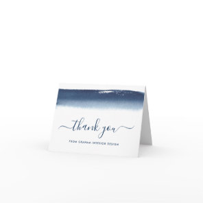 Business Modern Watercolor Navy Blue Thank You Card