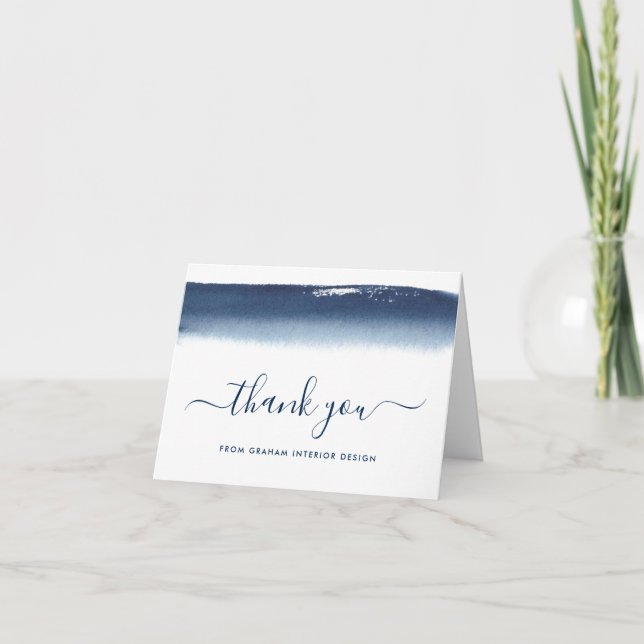 Business Modern Watercolor Navy Blue Thank You Card (Front)
