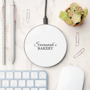 Business monogram black white script name elegant wireless charger 