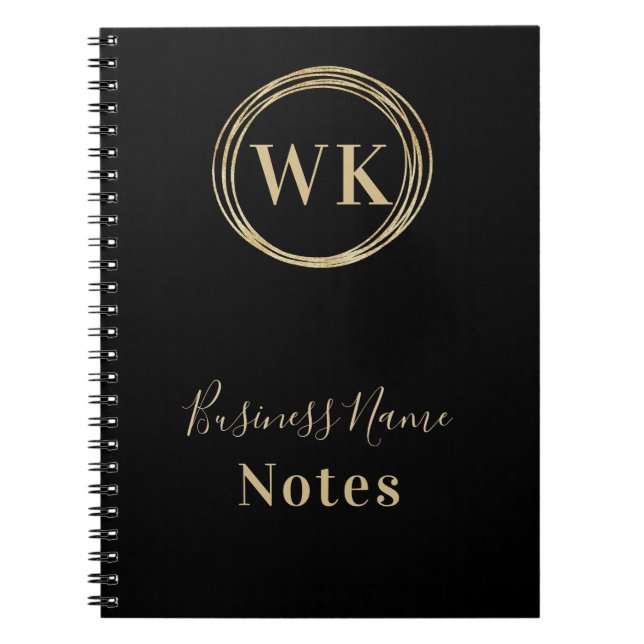 Business Monogram Logo Black Gold Notebook (Front)