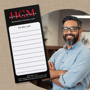 Business Monogram Logo Black Red White Lined Magnetic Notepad