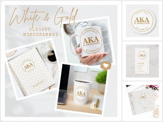 Business Monogram Logo - Gold Trellis - White