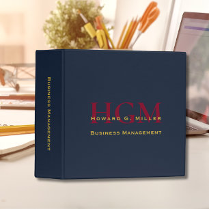 Business Monogram Logo Navy Burgundy Gold 3 Ring Binder
