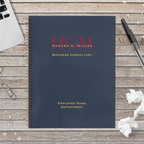 Business Monogram Logo Navy Burgundy Gold Employee Notebook