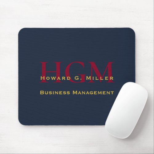 Business Monogram Logo Navy Burgundy Gold Mouse Pad