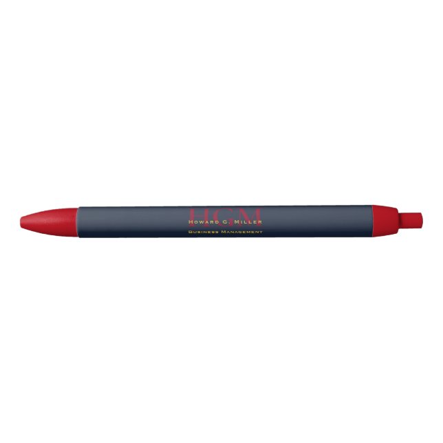 Business Monogram Logo Navy Burgundy Gold Pen (Front)