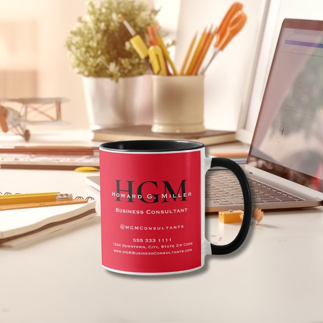 Business Monogram Logo Red Black White Promotional Coffee Mug (Creator Uploaded)
