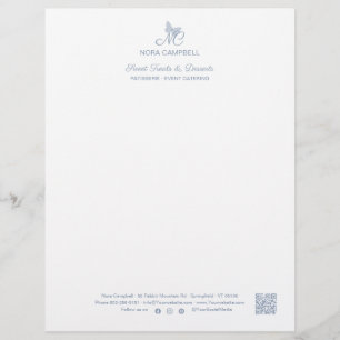 Business Monogram QR Code Social Media Dusty Blue Letterhead