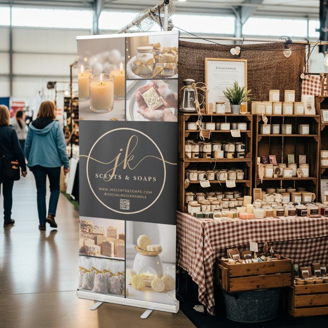 Business Monogram Script Logo 6 Photos Black Gold Retractable Banner (Creator Uploaded)