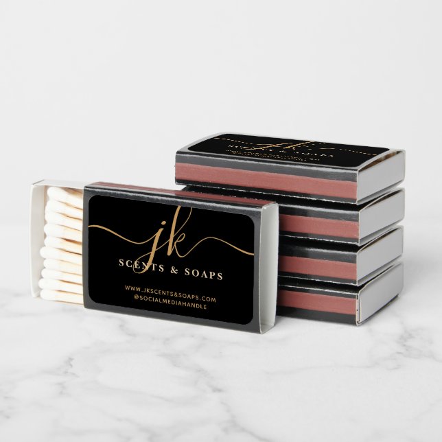 Business Monogram Script Logo Black Gold Contact Matchboxes (Stacked)