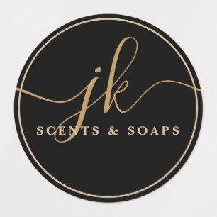 Business Monogram Script Logo Black Waterproof Labels