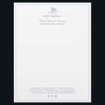 Business Monogram Social Media Dusty Blue Border Letterhead<br><div class="desc">This modern, elegant, dusty blue business monogram logo letterhead template features a small border, a charming butterfly, and your initials in classic script. The letterhead footer includes space for your name, address, phone number, email address, website, and social media presence, including Facebook, Instagram, Pinterest, and YouTube icons (activate it on...</div>