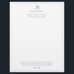 Business Monogram Social Media Dusty Blue Border Letterhead<br><div class="desc">This modern, elegant, dusty blue business monogram logo letterhead template features a small border, a charming butterfly, and your initials in classic script. The letterhead footer includes space for your name, address, phone number, email address, website, and social media presence, including Facebook, Instagram, Pinterest, and YouTube icons (activate it on...</div>