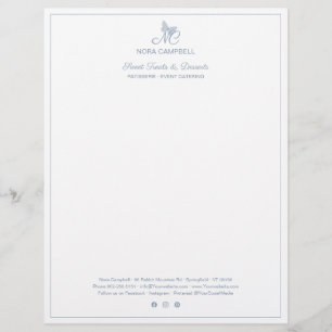 Business Monogram Social Media Dusty Blue Border Letterhead