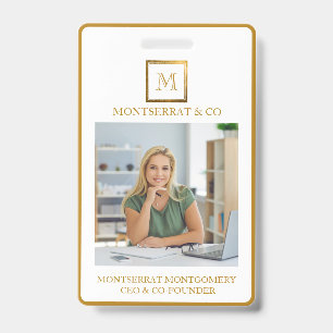 Business Monogram Square Gold Frame Red Diamond Badge
