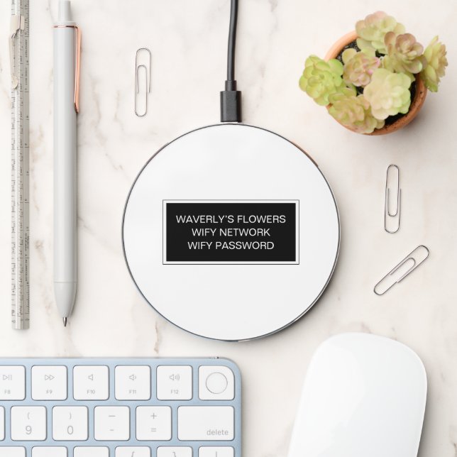 Business monogram white wify network name password wireless charger  (Desk)