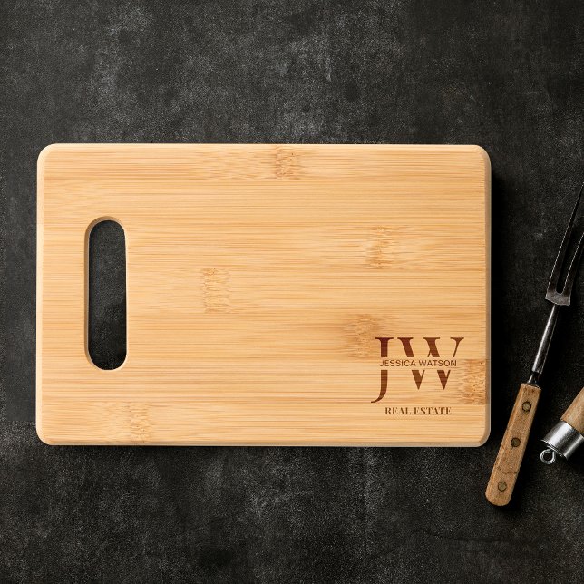 Business Monogram Your Company Name Branded Wooden Engraved Cutting Board (Simple business monogram or logo wooden chopping board, perfect to use as a branded gift for clients)