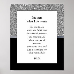Business Motivation Luxe Silver Glitter and Black Poster