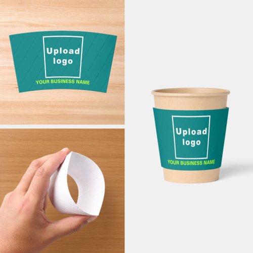 Business Name and Logo | 8 oz. | Teal Green Coffee Cup Sleeve