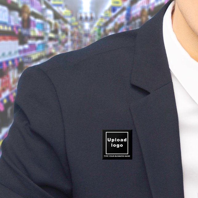 Business Name and Logo Black Square Button (Build brand name awareness. Your business name and logo on black square button.)