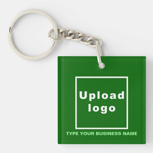 Business Name and Logo Green Square Acrylic Keychain (Front)