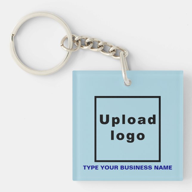 Business Name and Logo Light Blue Square Acrylic Keychain (Front)
