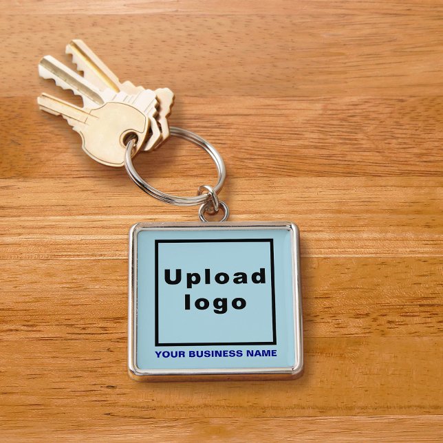 Business Name and Logo, Light Blue Square Premium Keychain (Creator Uploaded)
