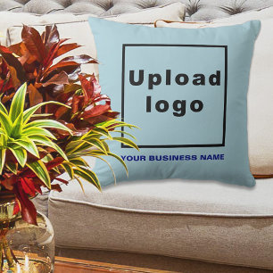 Business Name and Logo Light Blue Throw Pillow