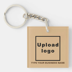 Business Name and Logo Light Brown Square Acrylic Keychain