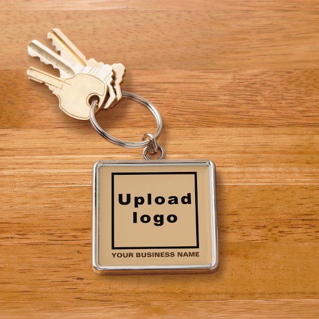 Business Name and Logo, Light Brown Square Premium Keychain (Creator Uploaded)