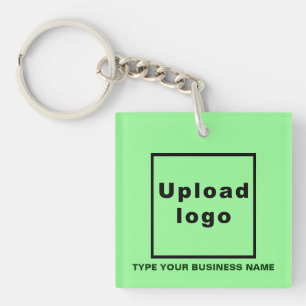 Business Name and Logo Light Green Square Acrylic Keychain