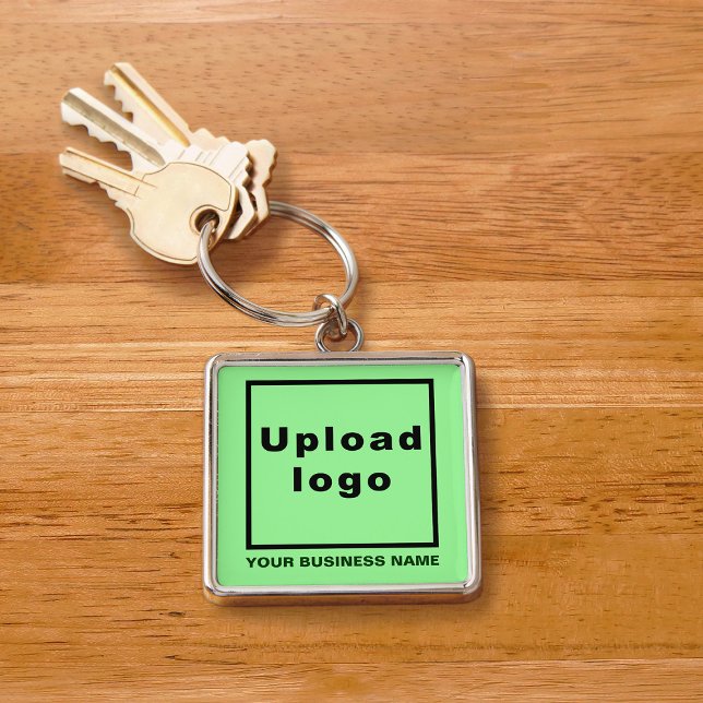 Business Name and Logo, Light Green Square Premium Keychain (Creator Uploaded)
