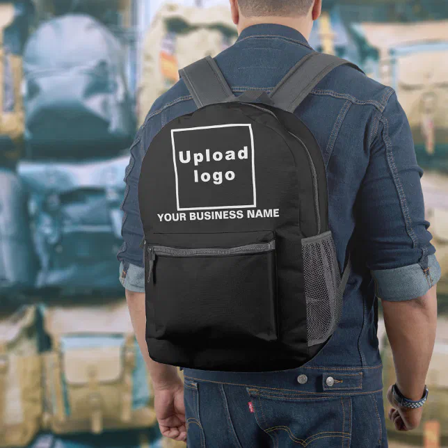 Business Name and Logo on Black Backpack | Zazzle