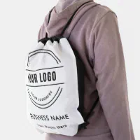 Business Name and Logo on Black Drawstring Bag