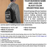 Business Name and Logo on Black Drawstring Bag