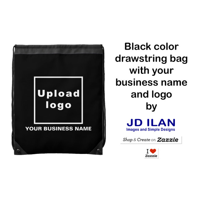 Business Name and Logo on Black Drawstring Bag