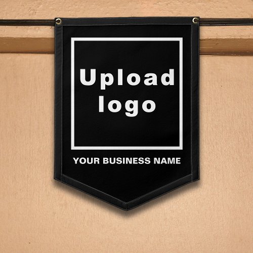 Business Name and Logo on Black Shield Shape Pennant