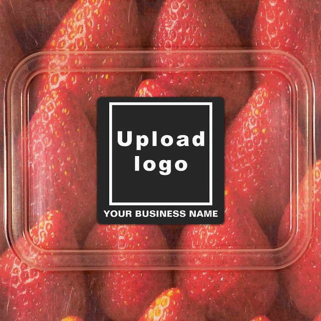 Business Name and Logo on Black Square Adhesive Labels (Black square adhesive label with your business name and logo)