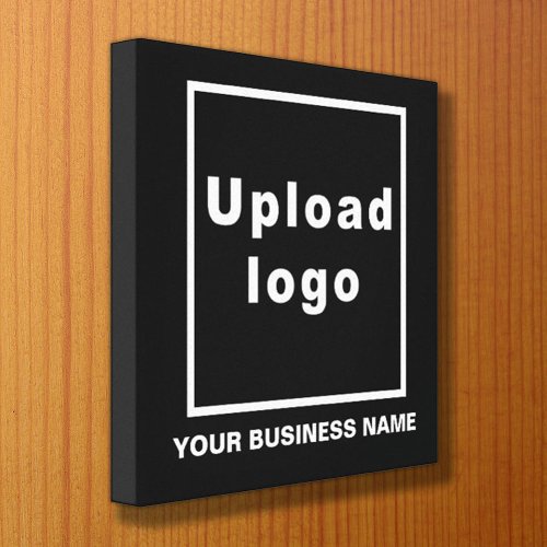 Business Name and Logo on Black Square Canvas Print