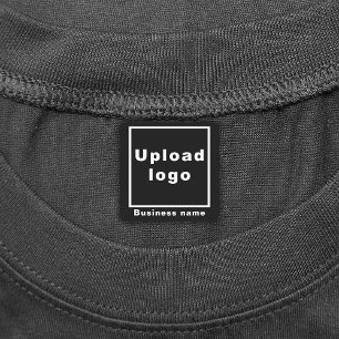 Business Name and Logo on Black Square Iron On Labels