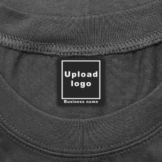 Business Name and Logo on Black Square Iron On Labels