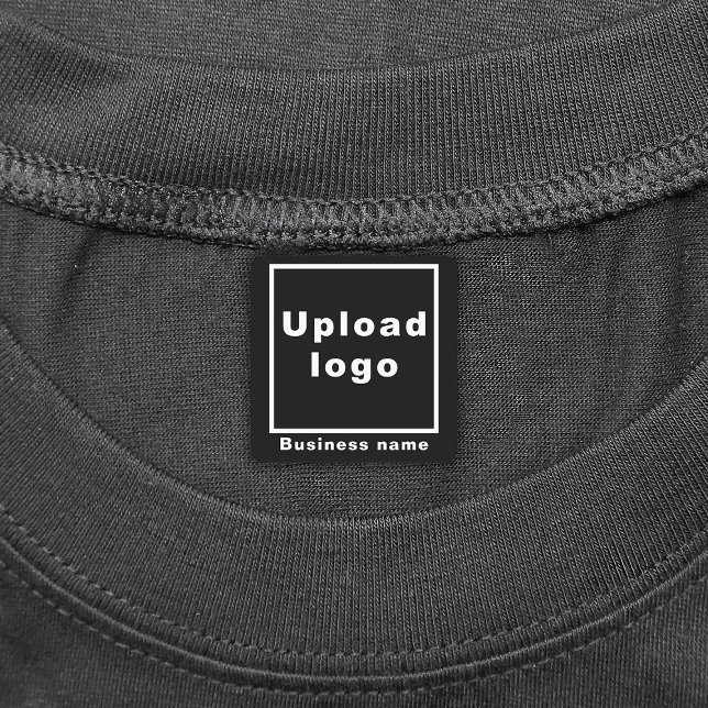 Business Name and Logo on Black Square Iron On Labels (Black square iron on label with your business name and logo)