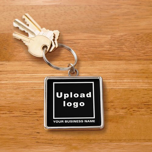 Business Name and Logo on Black Square Premium Keychain